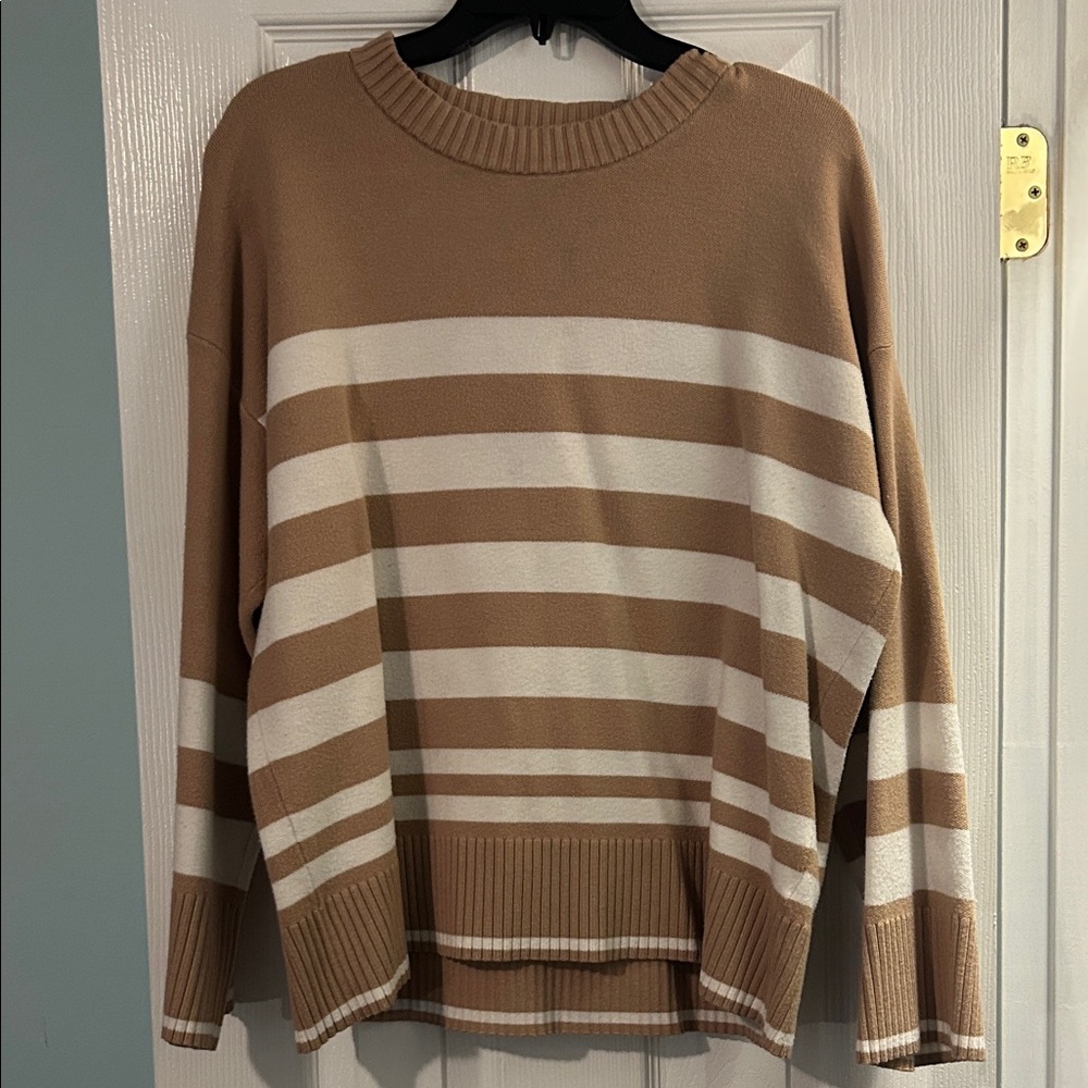 Striped Tan and White Sweater